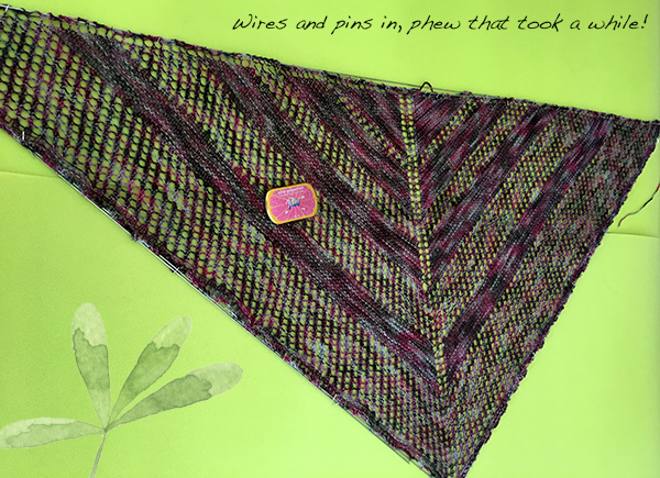 Pinned shawl, blocking